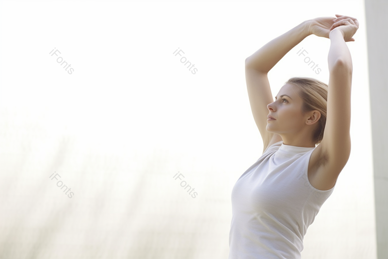 穿白衣服的美女在户外锻炼身体实拍图,高清,摄影图,摄影图片,图片大全,摄影图免费下载